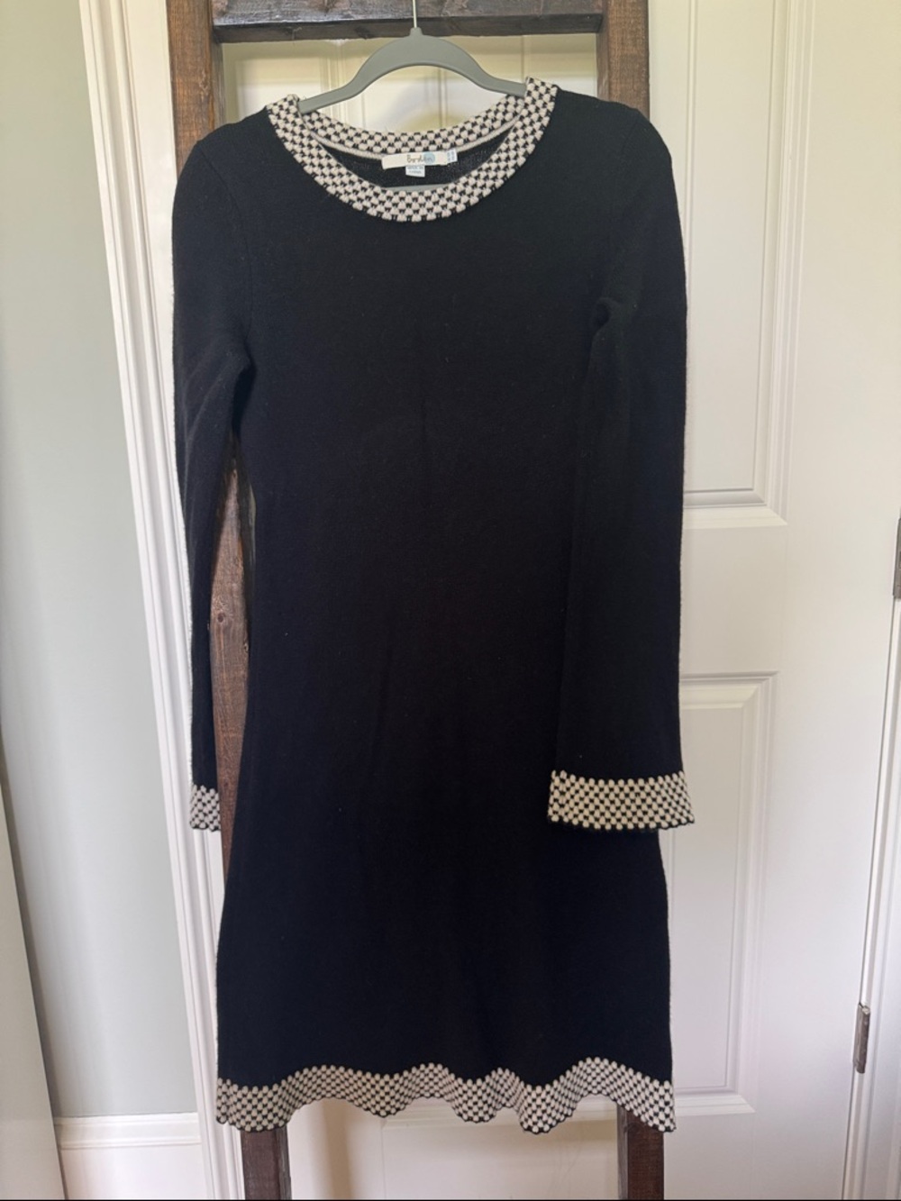 Boden Black Knit Long Sleeve Midi Dress with Contrast Trim